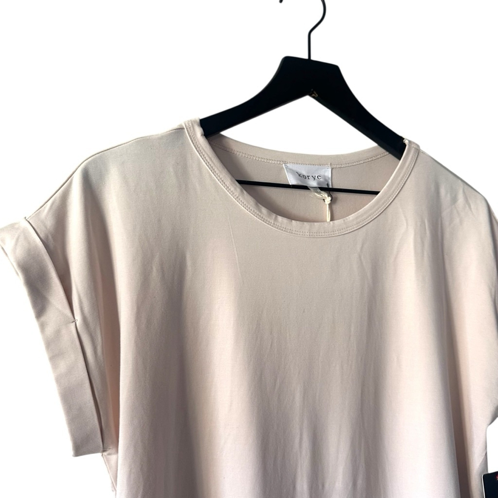 Korye Bamboo Modal Rolled Sleeve Tee Nude Beige S NWT | Gift Ready - Picture 2 of 6